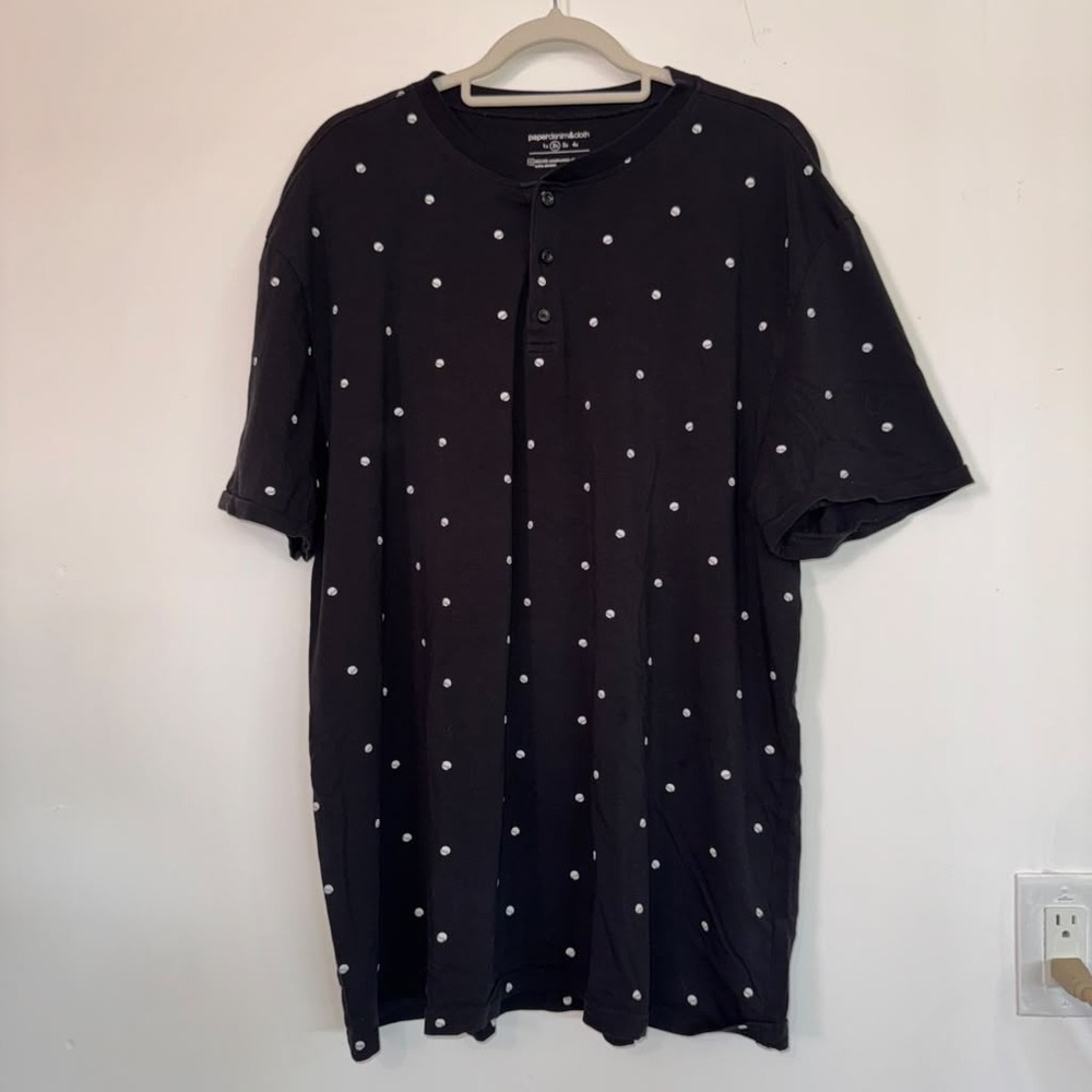 Paper Denim & Cloth Men's 2X Short Sleeve Henley Shirt Black Tennis Baseball Dot